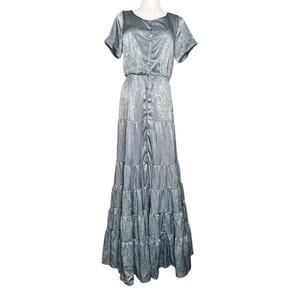 Joyfolie Mia Joy Tiered Boho Maxi Dress Flowy Vtg Inspired Hippie Gray Silver XS